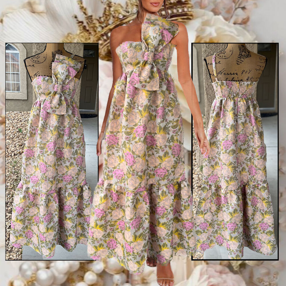 Petal & Pup Floral One-Shoulder Maxi Dress in Pink, Green, Cream